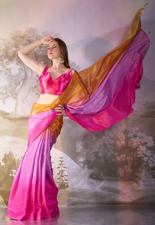 Ombre Chinon Chiffon Saree in Multicolor