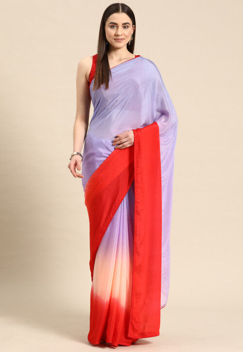 Ombre Chinon Chiffon Saree in Purple and Red