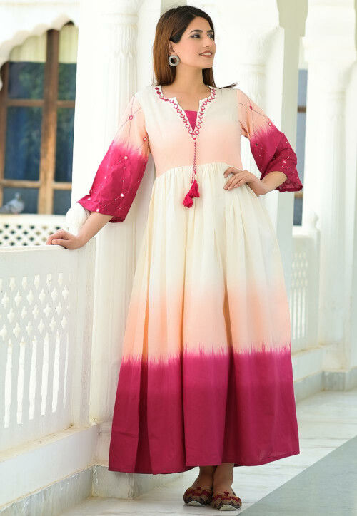 Ombre Cotton Kurtas in Off-White and Dark Pink