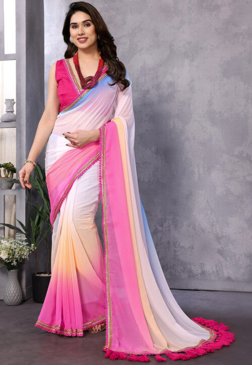 Ombre Georgette Saree in Multicolor