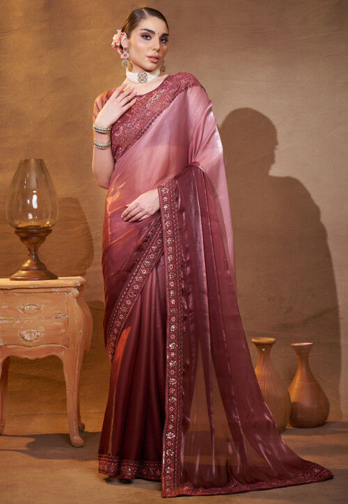 Ombre Organza Saree in Old Rose Ombre