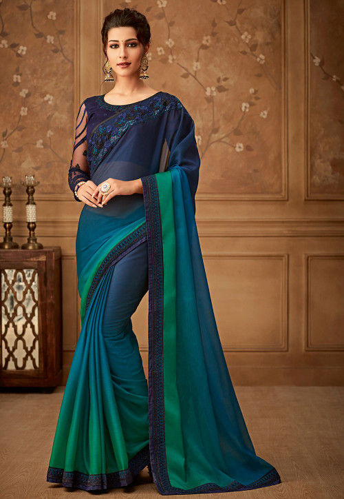 Chiffon Saree Georgette Saree Unstitched Blouse Fabric Customisable Ombre Saree Ombre Saree Color can be customise. Color Saree