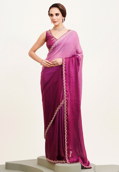Ombre Satin Saree in Purple 