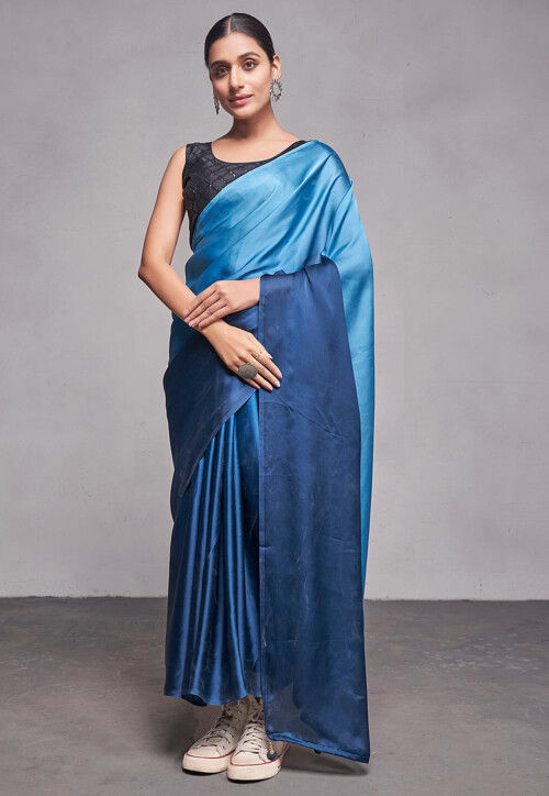 Ombre Satin Silk Saree in Blue
