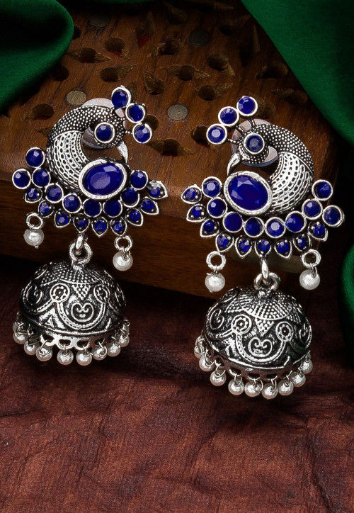 Peach Traditional Peacock Jhumka Earrings for Bride | FashionCrab.com
