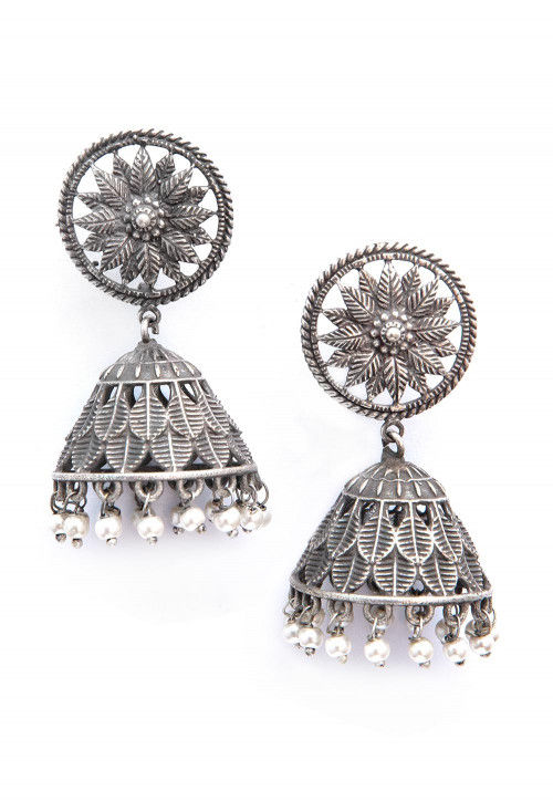 Fida Ethinic Traditional Black Stone Oxidised Silver Jhumka Earring for  Women