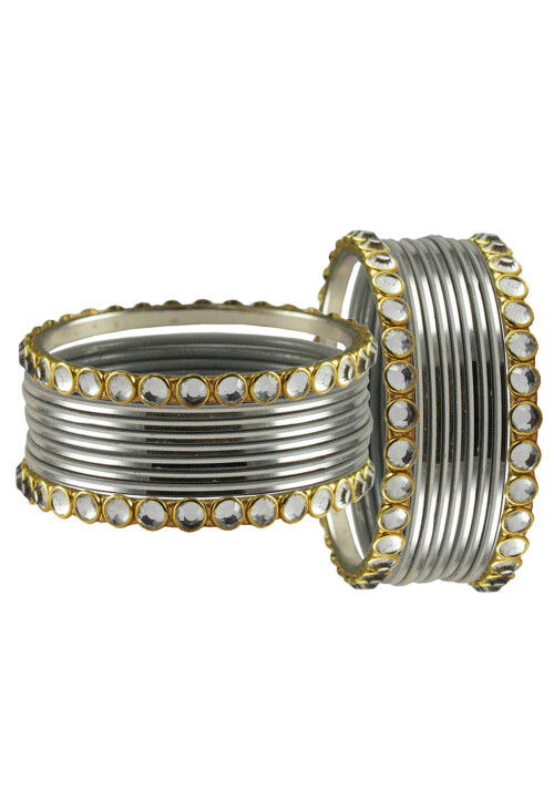 Oxidised Stone Studded Bangle Set