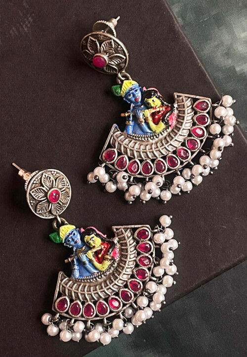 Oxidised Stone Studded Chandbali Earrings