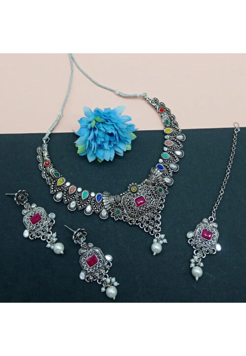 Oxidised Stone Studded Choker Necklace Set