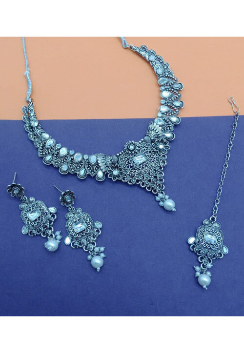 Oxidised Stone Studded Choker Necklace Set