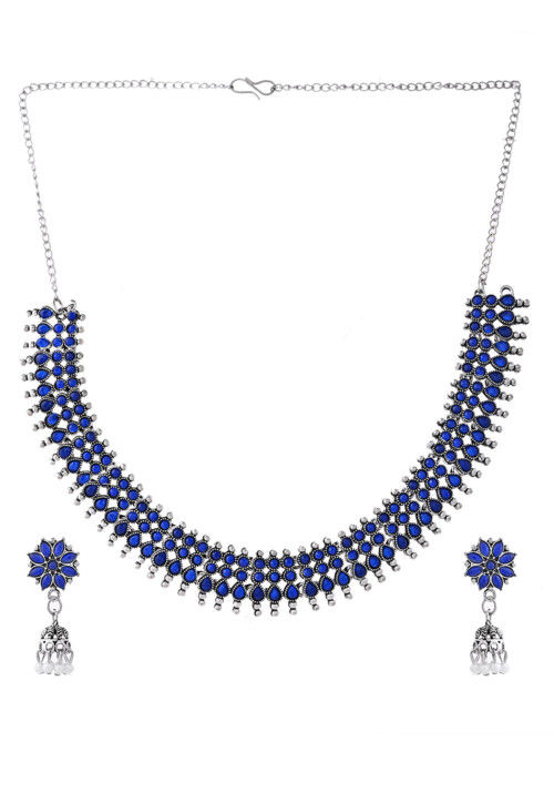 Oxidised Stone Studded Choker Necklace Set