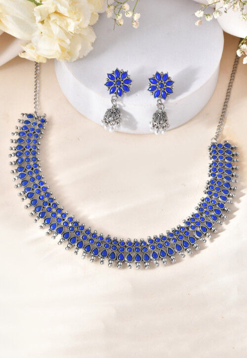 Oxidised Stone Studded Choker Necklace Set