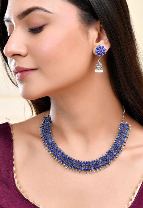 Oxidised Stone Studded Choker Necklace Set