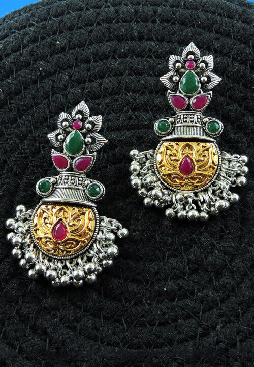 Oxidised Stone Studded Earrings