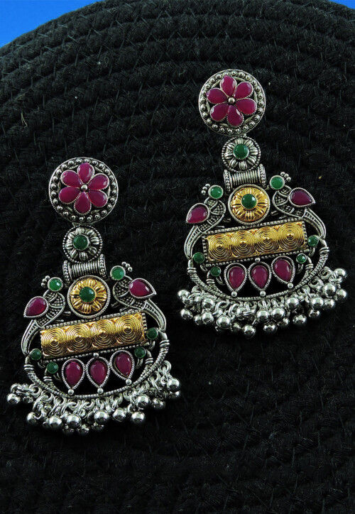 Oxidised Stone Studded Earrings