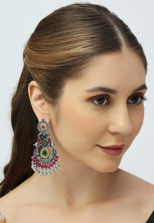 Oxidised Stone Studded Earrings