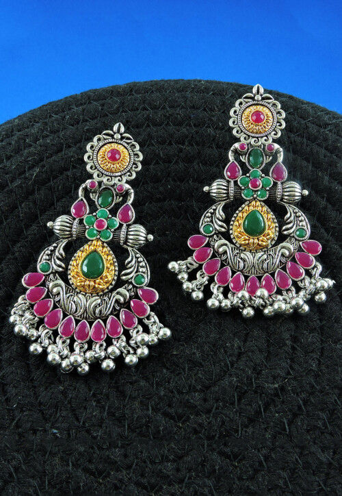 Oxidised Stone Studded Earrings