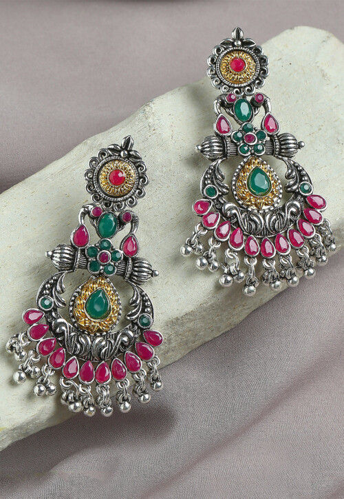 Oxidised Stone Studded Earrings