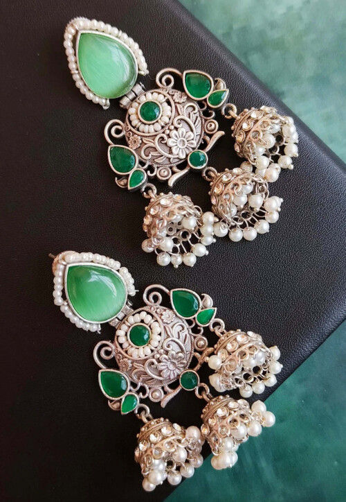 Oxidised Stone Studded Earrings