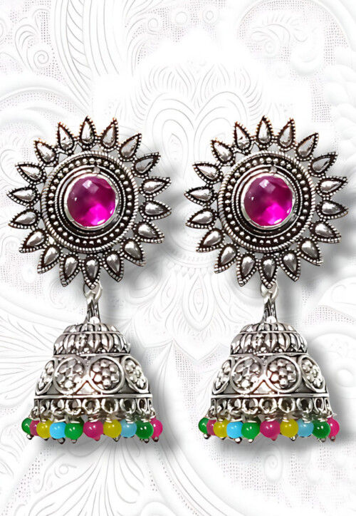 Oxidised Stone Studded Earrings