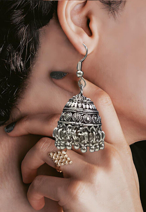 Oxidised Stone Studded Earrings