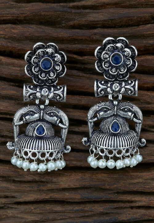 Oxidised Stone Studded Jhumka Style Earrings
