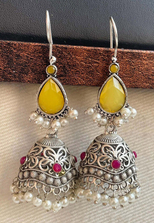 Oxidised Stone Studded Jhumka Style Earrings
