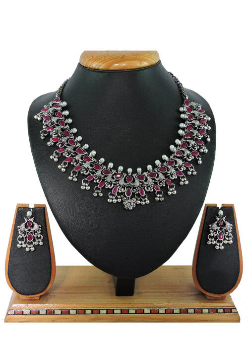 Oxidised Stone Studded Necklace Set