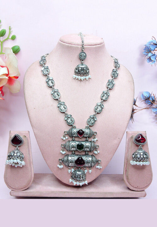 Oxidised Stone Studded Necklace Set