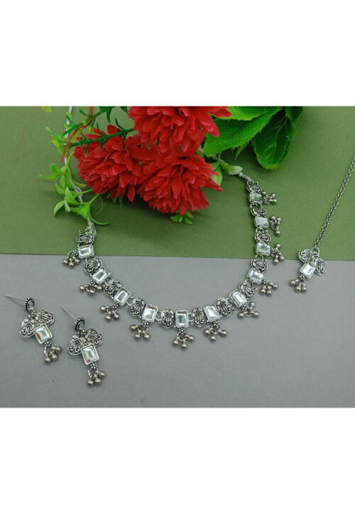 Oxidised Stone Studded Necklace Set
