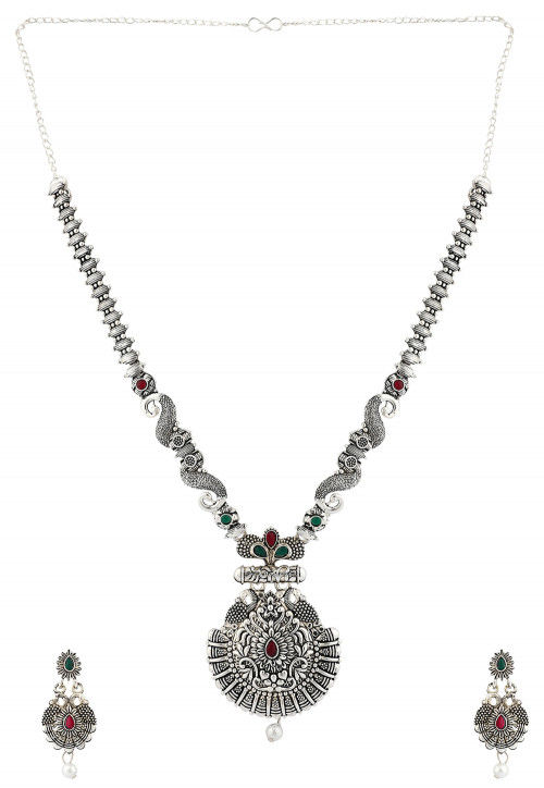 Buy Oxidised Stone Studded Peacock Style Necklace Set Online : JUY888 - Utsav Fashion