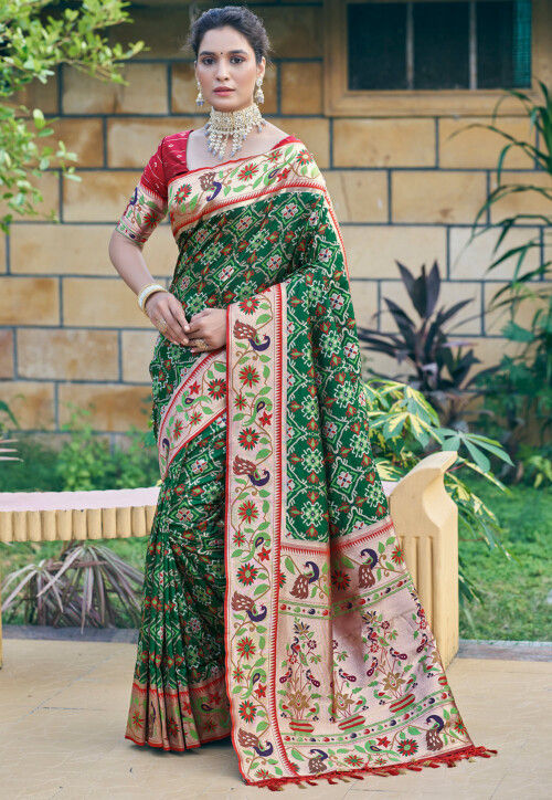 Outstanding Green Paithani Silk Saree With Appealing Blouse Piece –  LajreeDesigner