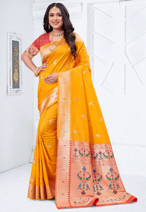Paithani Silk Saree in Yellow