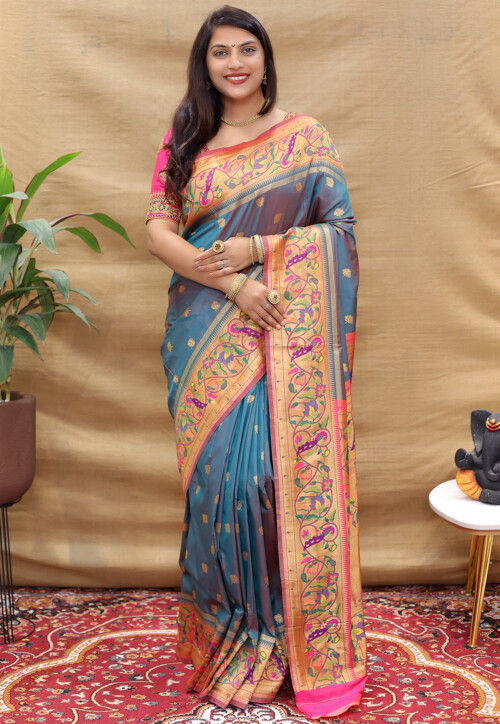 Paithani Silk Saree in Grey