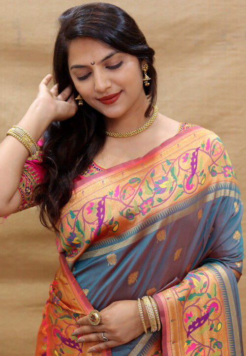 Paithani Silk Saree in Grey