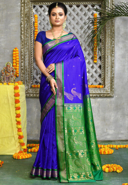 Paithani Pure Silk Saree in Royal Blue