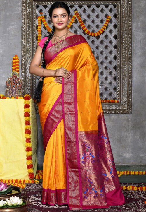 Traditional Yellow with Green border kanjivaram silk saree | Yellow saree  silk, Yellow saree, Silk saree kanchipuram
