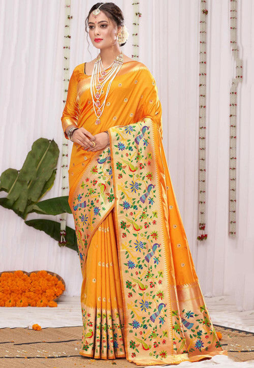 Yellow Paithani saree With Zari Weaving Work – Sareewave