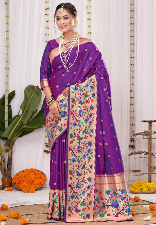 Magenta Pink Woven Traditional Paithani Silk Saree – zarikaariindia.com