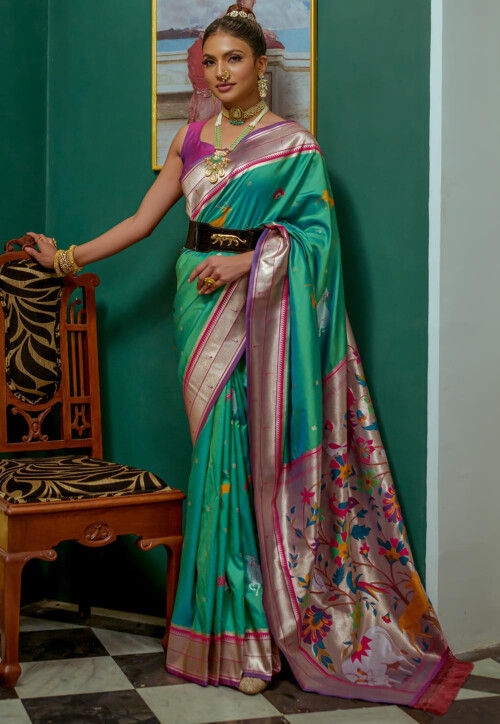 Paithani Pure Silk Saree in Purple : SMEY273