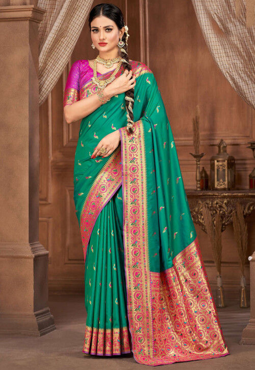 Adoring Dark Green Pure Paithani Silk Saree With Splendorous Blouse Pi –  LajreeDesigner