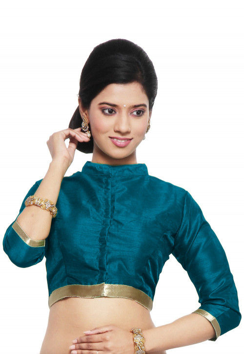 teal blue silk blouse