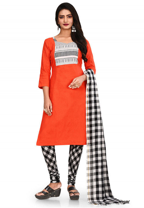Patch Work South Cotton Straight Suit in Peach KMWJ68