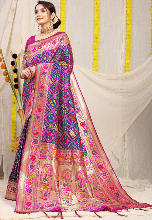 Patola Art Silk Saree in Navy Blue