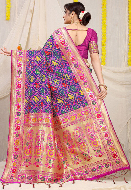 Patola Art Silk Saree in Navy Blue