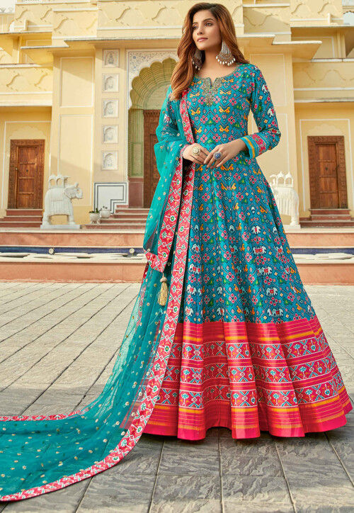 Buy STEP N SHOP.COM Pink Woman Designer Patola Printed Killer Silk Anarkali  Heavy Gown Indian Wedding Dress 3044 at Amazon.in