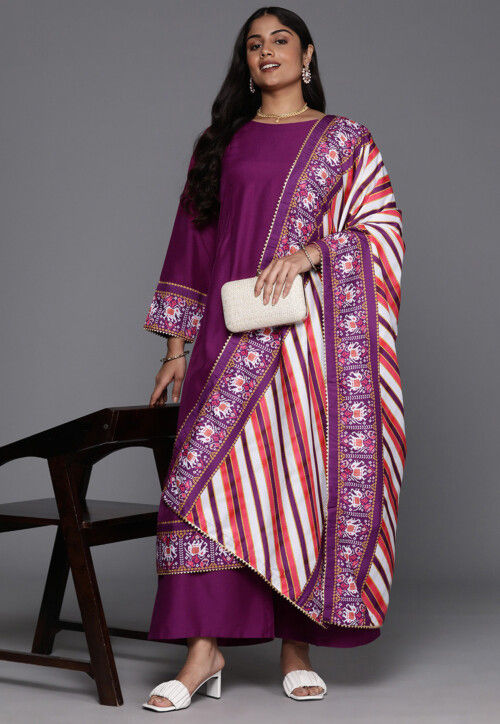 Patola Printed Art Silk Pakistani Suit in Violet