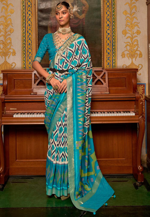 Navy Blue Color Exquisite Printed Patola Silk Saree in 2024