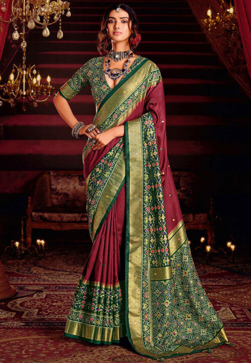 Patola Printed Art Silk Saree in Maroon