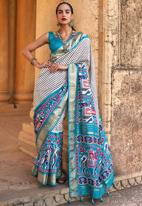 Kalaniketan Designer Sarees Online Shopping USA, Indian Designer Fancy Sari  Blouses for Wedding: Blue and White